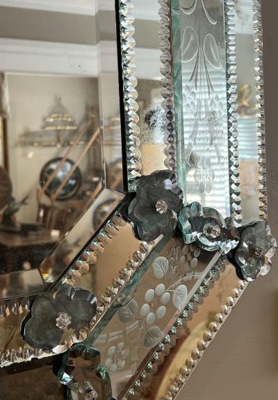 Antique Venetian Etched Glass Octagonal Cushion Mirror