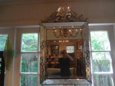 Antique Venetian Mirror with Geometric Design