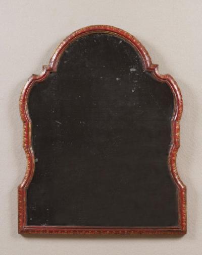 Antique Venetian Red Lacquer Mirror with the original plate and decoration