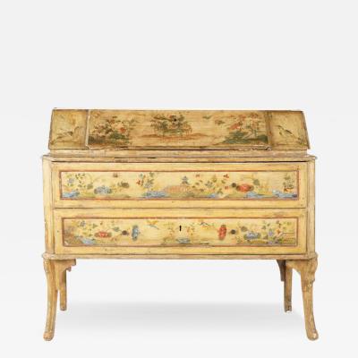 Antique Venetian Rococo Style Chinoiserie Decorated Slant Front Desk