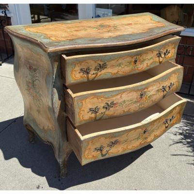 Antique Venetian Style Italian Painted Chest of Drawers Commode
