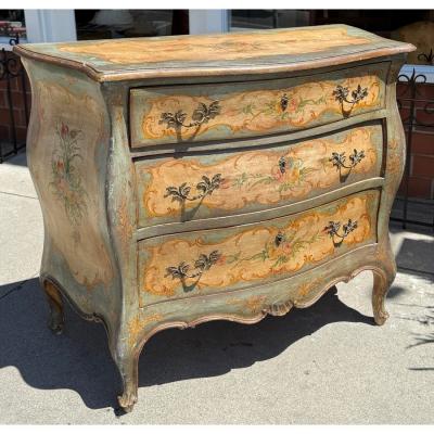 Antique Venetian Style Italian Painted Chest of Drawers Commode