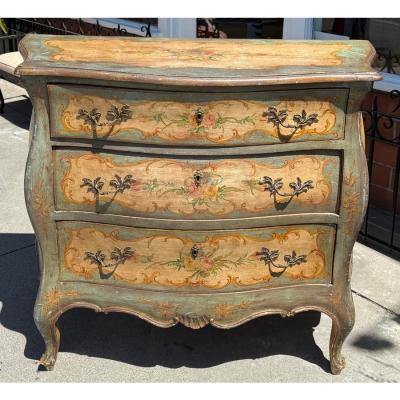 Antique Venetian Style Italian Painted Chest of Drawers Commode