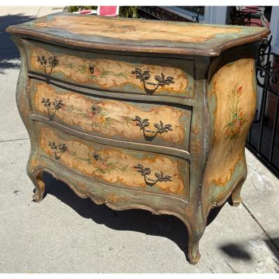 Antique Venetian Style Italian Painted Chest of Drawers Commode