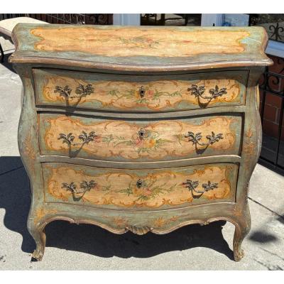 Antique Venetian Style Italian Painted Chest of Drawers Commode