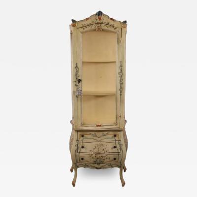 Antique Venetian Style Tall Narrow Painted Bombay Display Cabinet