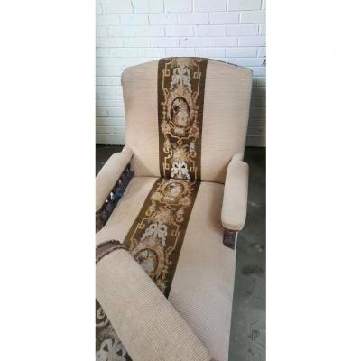 Antique Victorian Eastlake Chaise Lounge W Tapestry Stripe