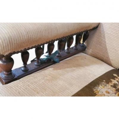 Antique Victorian Eastlake Chaise Lounge W Tapestry Stripe
