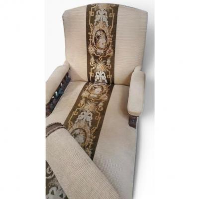 Antique Victorian Eastlake Chaise Lounge W Tapestry Stripe