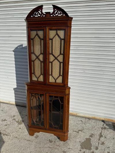 Antique Victorian Mahogany Corner Curio Cabinet