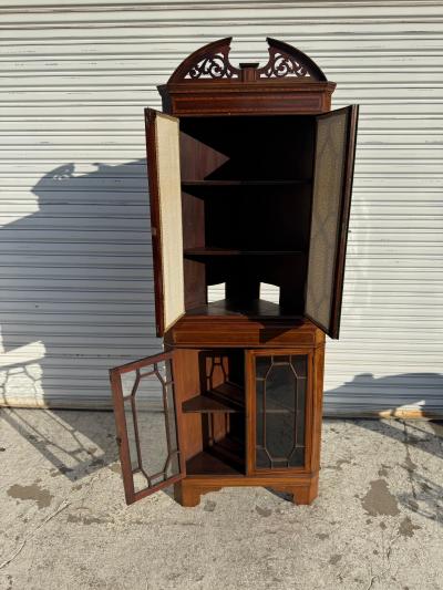Antique Victorian Mahogany Corner Curio Cabinet