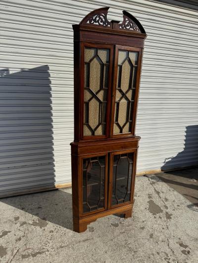 Antique Victorian Mahogany Corner Curio Cabinet
