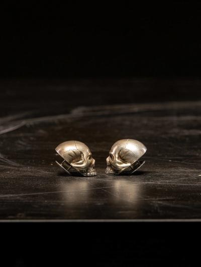 Antique Victorian Mens Sterling Silver Skull Shirt Collar Stud Button