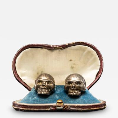 Antique Victorian Mens Sterling Silver Skull Shirt Collar Stud Button
