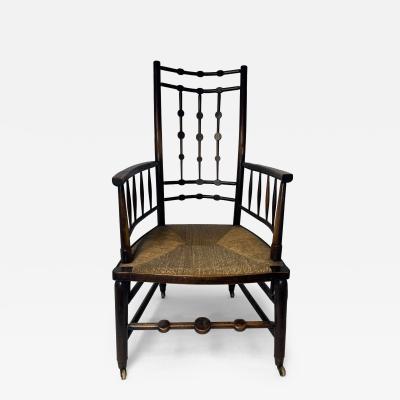 Antique Victorian Spindle Back Armchair with Woven Rush Seat Casters