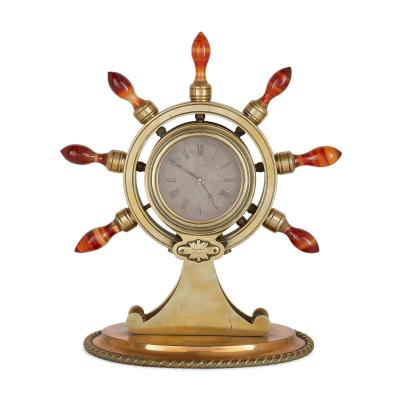 Antique Victorian nautical gilt bronze clock and barometer pair