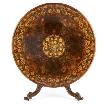 Antique Victorian walnut and marquetry circular table