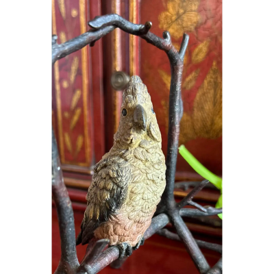 Antique Vienna Bronze Parrot Baird Sculpture Inkwell