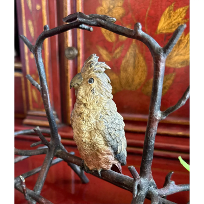 Antique Vienna Bronze Parrot Baird Sculpture Inkwell
