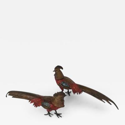 Antique Vienna Cold Painted Bronze Pheasants a Pair