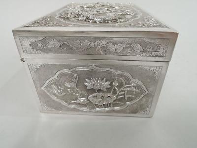 Antique Vietnamese Silver Treasure Box with Guardian Dragons