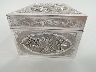Antique Vietnamese Silver Treasure Box with Guardian Dragons
