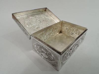 Antique Vietnamese Silver Treasure Box with Guardian Dragons