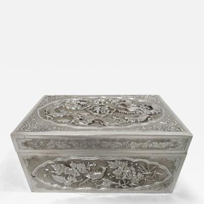 Antique Vietnamese Silver Treasure Box with Guardian Dragons