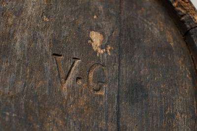 Antique Wabi Sabi Barrel Jug in Wood and Wrought Iron