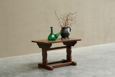 Antique Wabi Sabi Style Trestle Side Table in Solid Oak