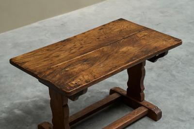 Antique Wabi Sabi Style Trestle Side Table in Solid Oak