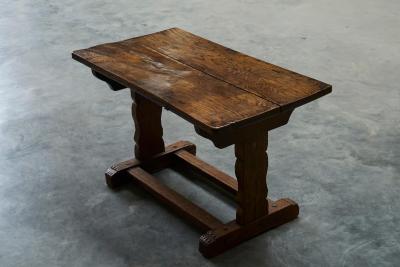 Antique Wabi Sabi Style Trestle Side Table in Solid Oak
