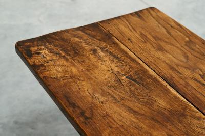 Antique Wabi Sabi Style Trestle Side Table in Solid Oak