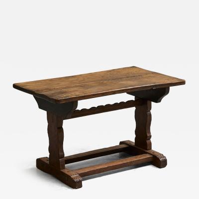 Antique Wabi Sabi Style Trestle Side Table in Solid Oak