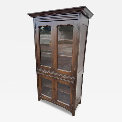 Antique Walnut 4 Door Display Cabinet with Wavy glass