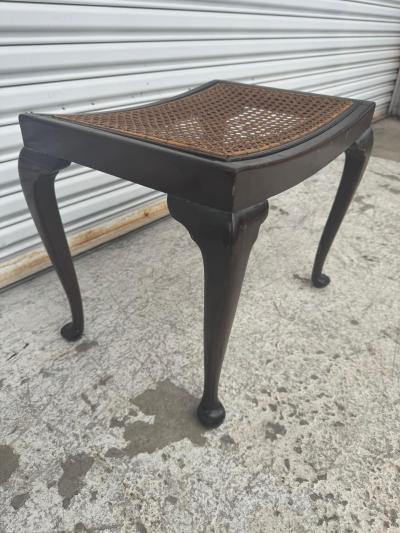 Antique Walnut Queen Anne Style Stool with Removable Cane Seat