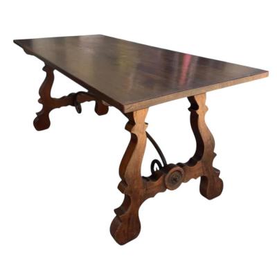Antique Walnut Wrought Iron Trestle Table