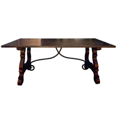 Antique Walnut Wrought Iron Trestle Table