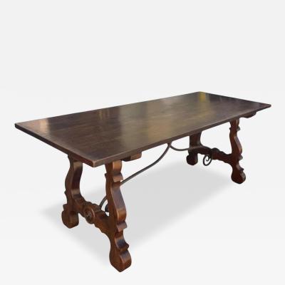 Antique Walnut Wrought Iron Trestle Table