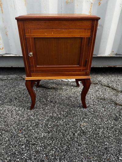 Antique Walnut w Satin Inlay Chamber Pot Bedside Cabinet
