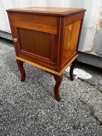 Antique Walnut w Satin Inlay Chamber Pot Bedside Cabinet