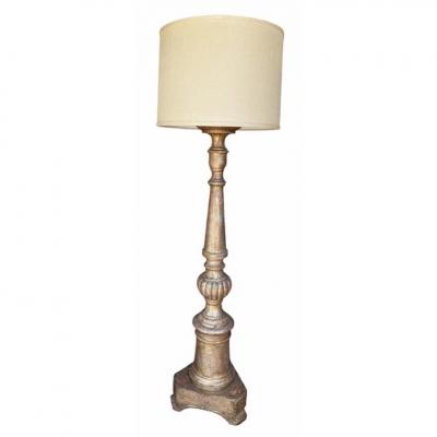 Antique White Gold Giltwood Floor Lamp W Custom Shade