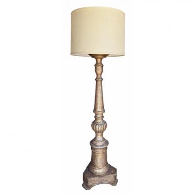 Antique White Gold Giltwood Floor Lamp W Custom Shade