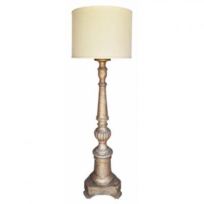 Antique White Gold Giltwood Floor Lamp W Custom Shade