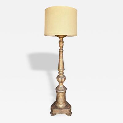 Antique White Gold Giltwood Floor Lamp W Custom Shade