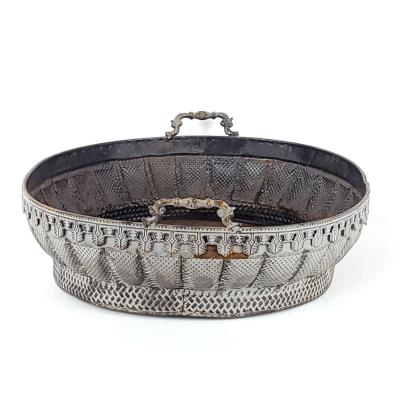 Antique White Metal Centerpiece with Tole Liner circa 1900