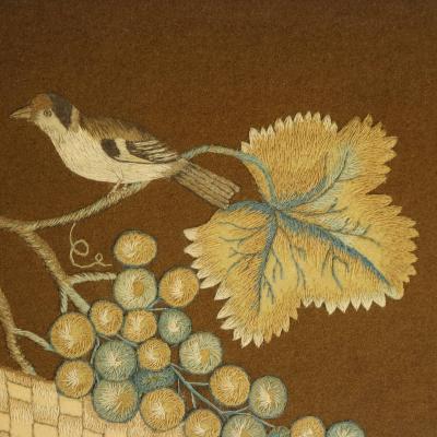 Antique Woolwork Embroidery with Fruit Basket and Bird