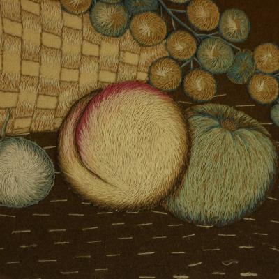 Antique Woolwork Embroidery with Fruit Basket and Bird