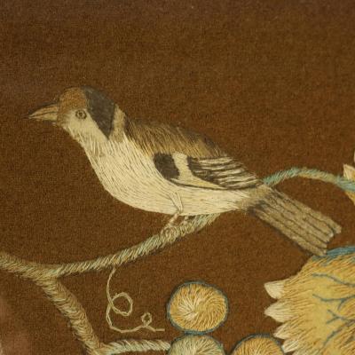 Antique Woolwork Embroidery with Fruit Basket and Bird