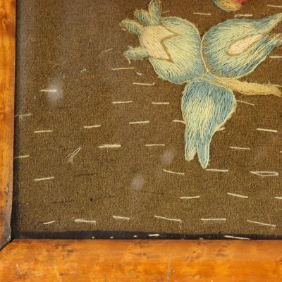 Antique Woolwork Embroidery with Fruit Basket and Bird